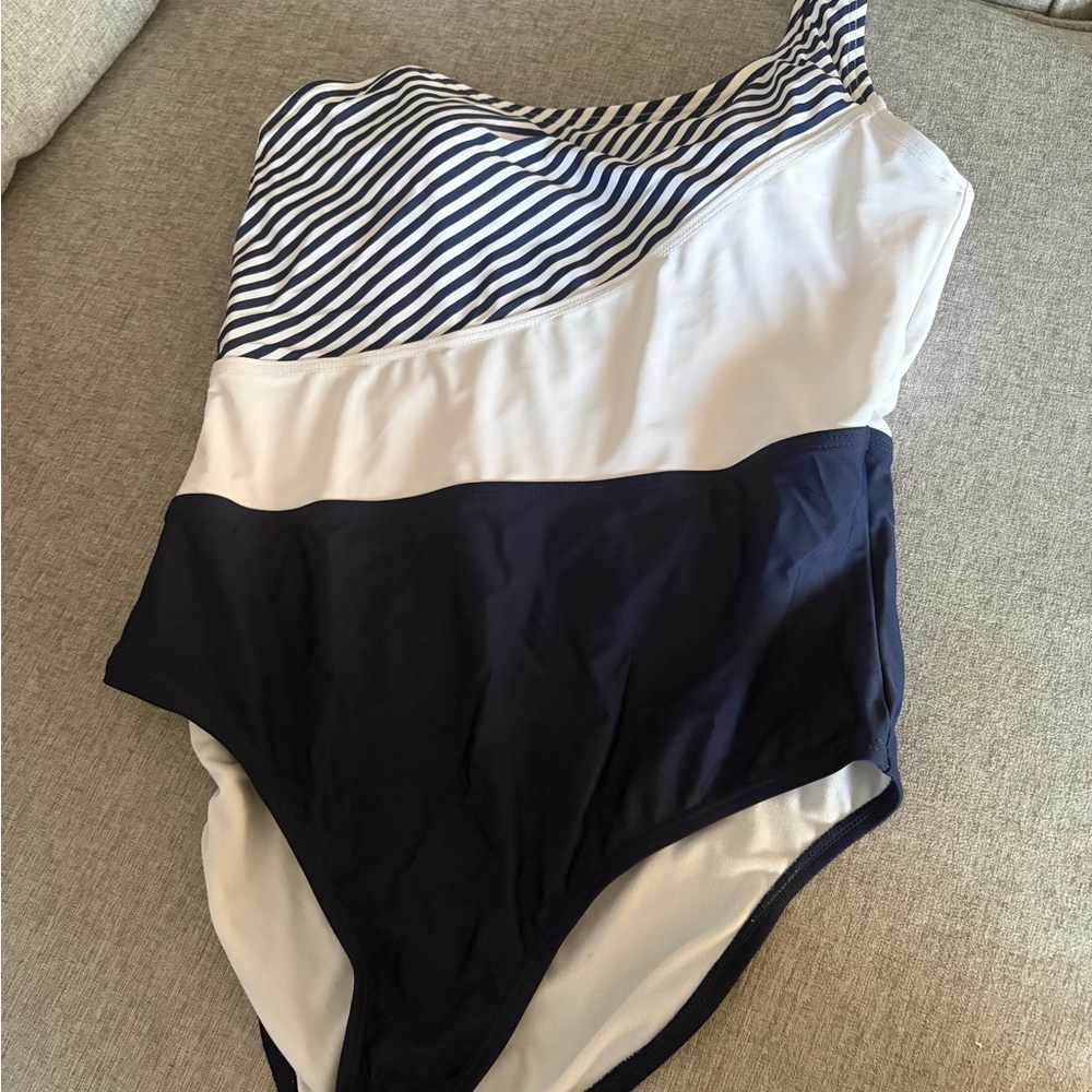Kona Sol Navy and White Striped Swimsuit